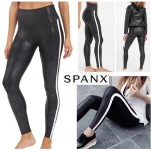 NWT SPANX Side Stripe Tummy Control High Waist Faux Leather Leggings Women's 1X
